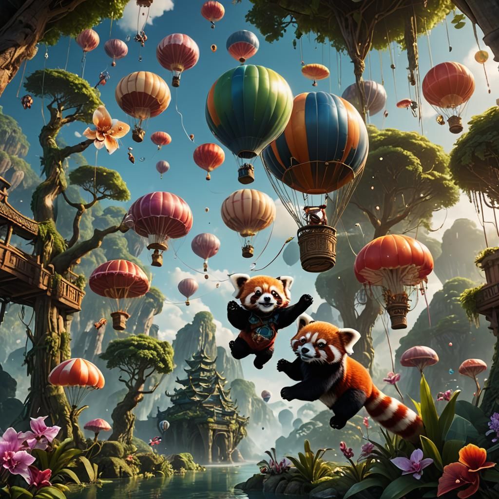Red Panda Dances Under Hot Air Balloon