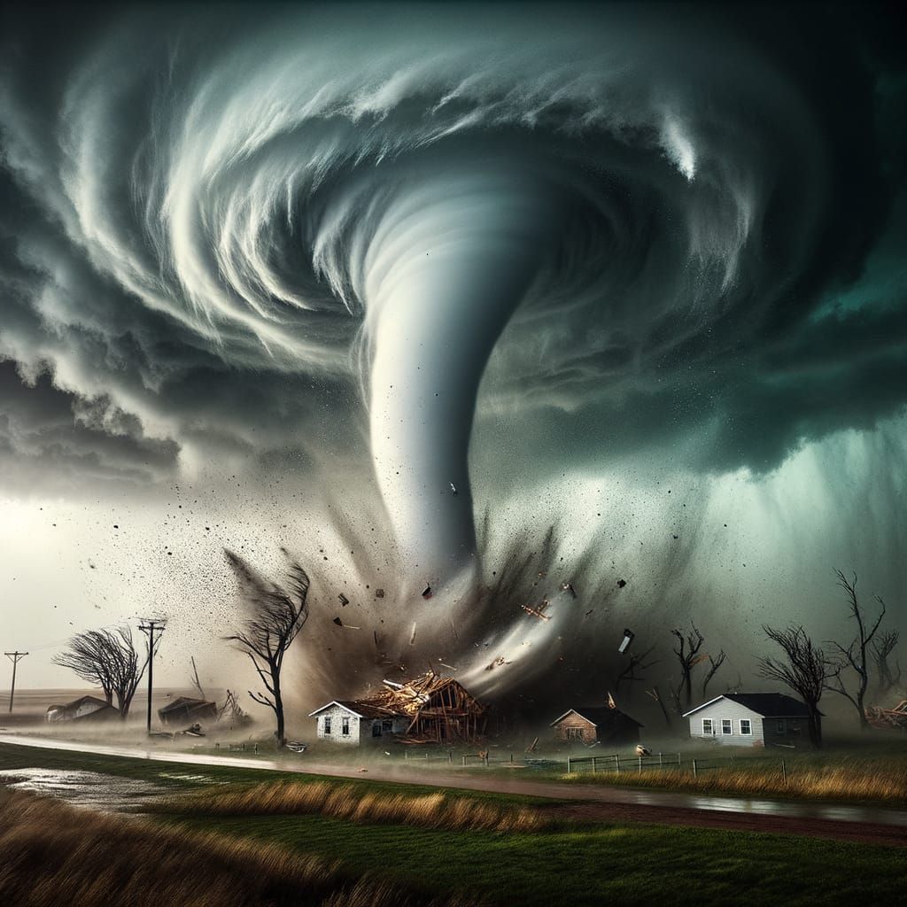 Dramatic Rural Tornado in Ominous Stormy Weather
