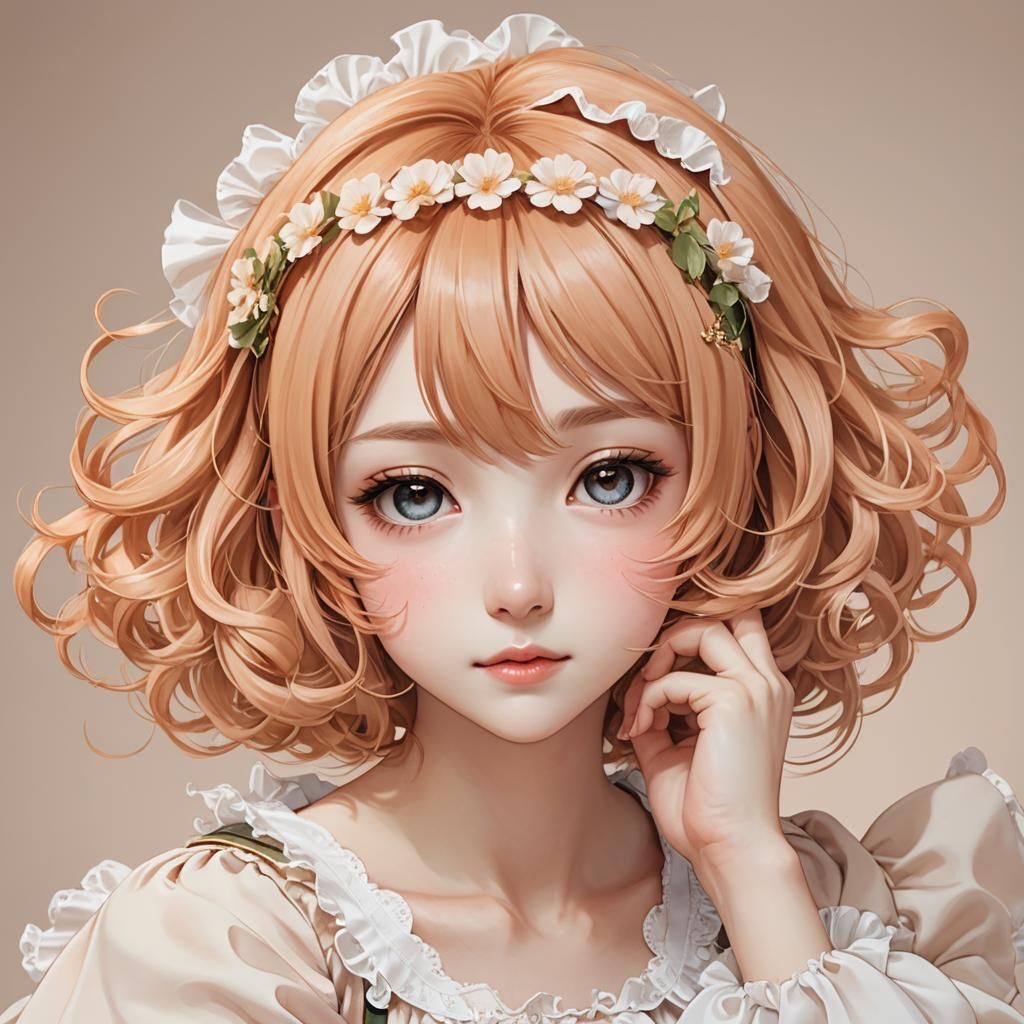 Anime Girl with Apricot Hair Floating