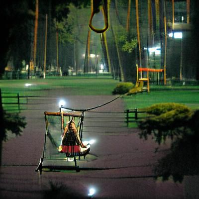 Girl on a Swing at Night in Park