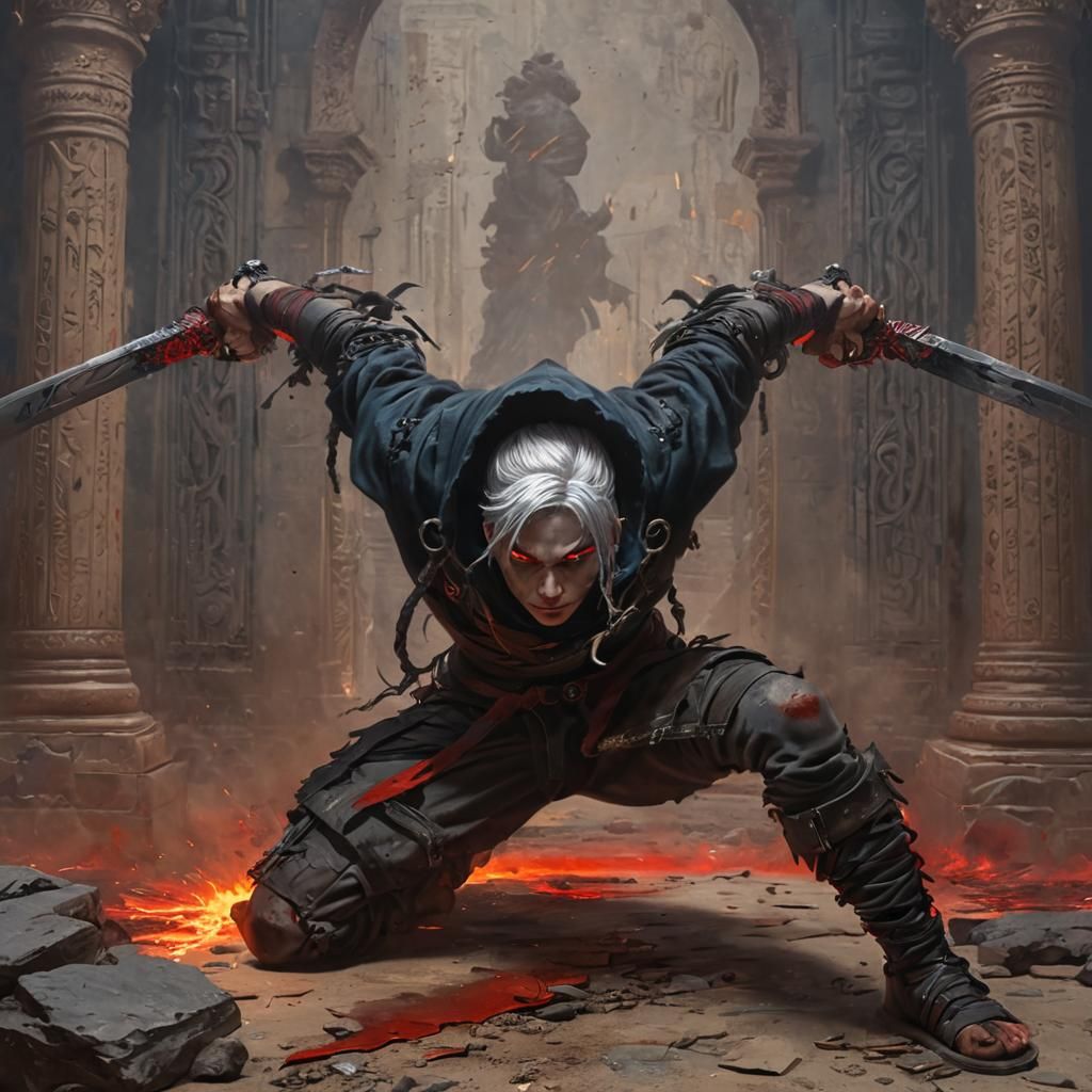 Dark Fantasy Assassin in Sumerian Temple