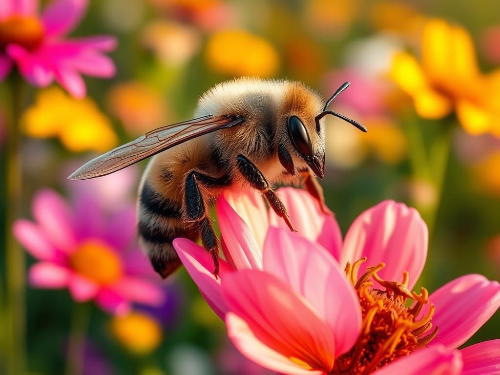 Bee Amidst Blooming Meadow