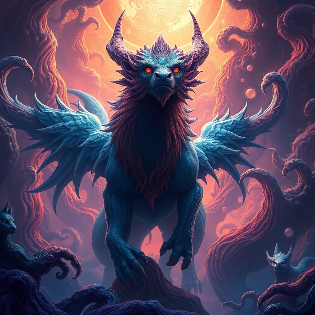 Majestic Leao in a Mystical Realm, Matte Painting Style