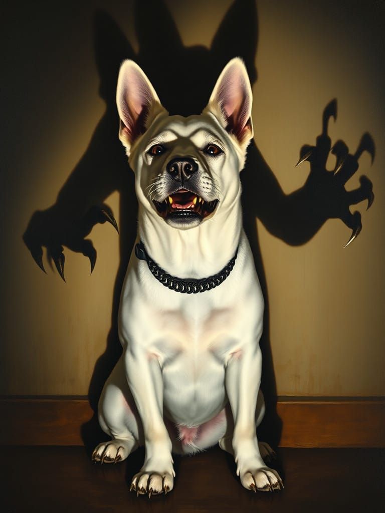Gothic Dog Shadow in Dramatic Oil Painting