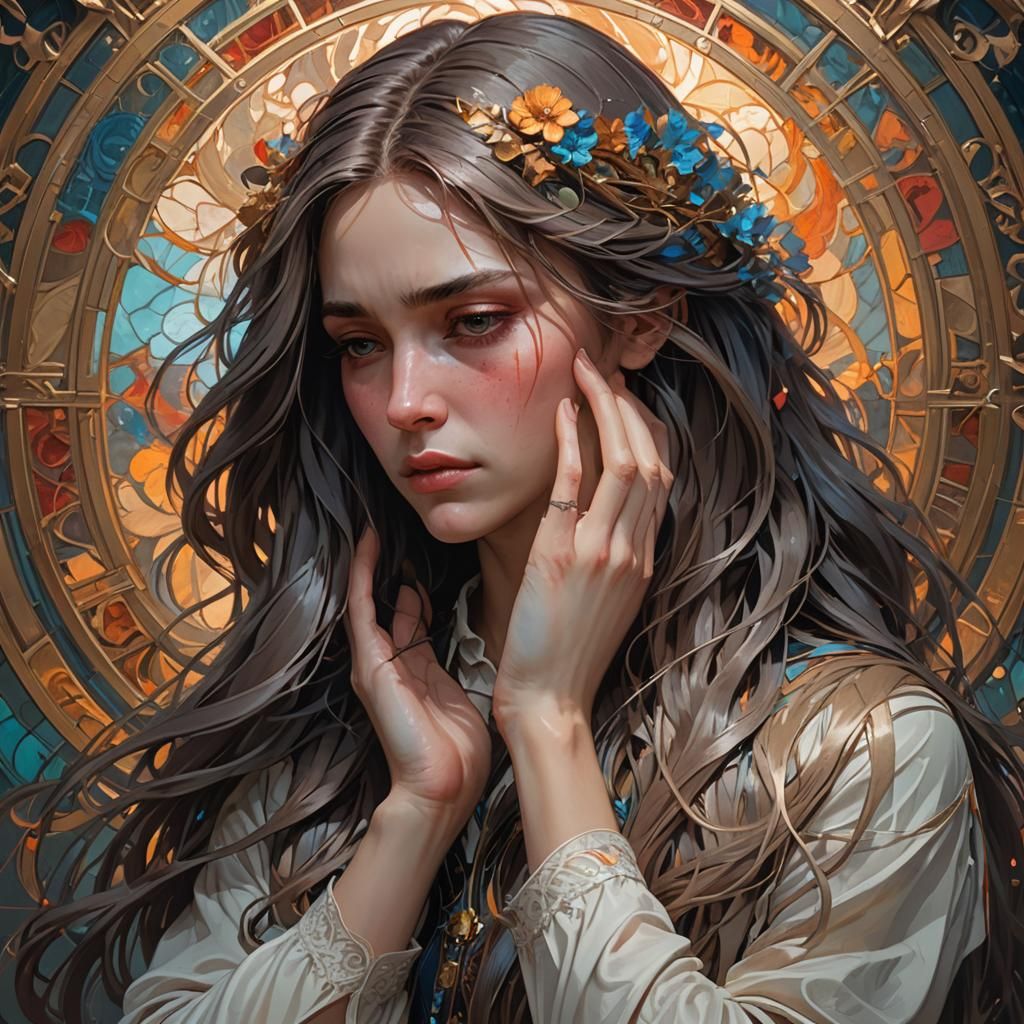 Grieving Woman Portrait with Dynamic Lighting