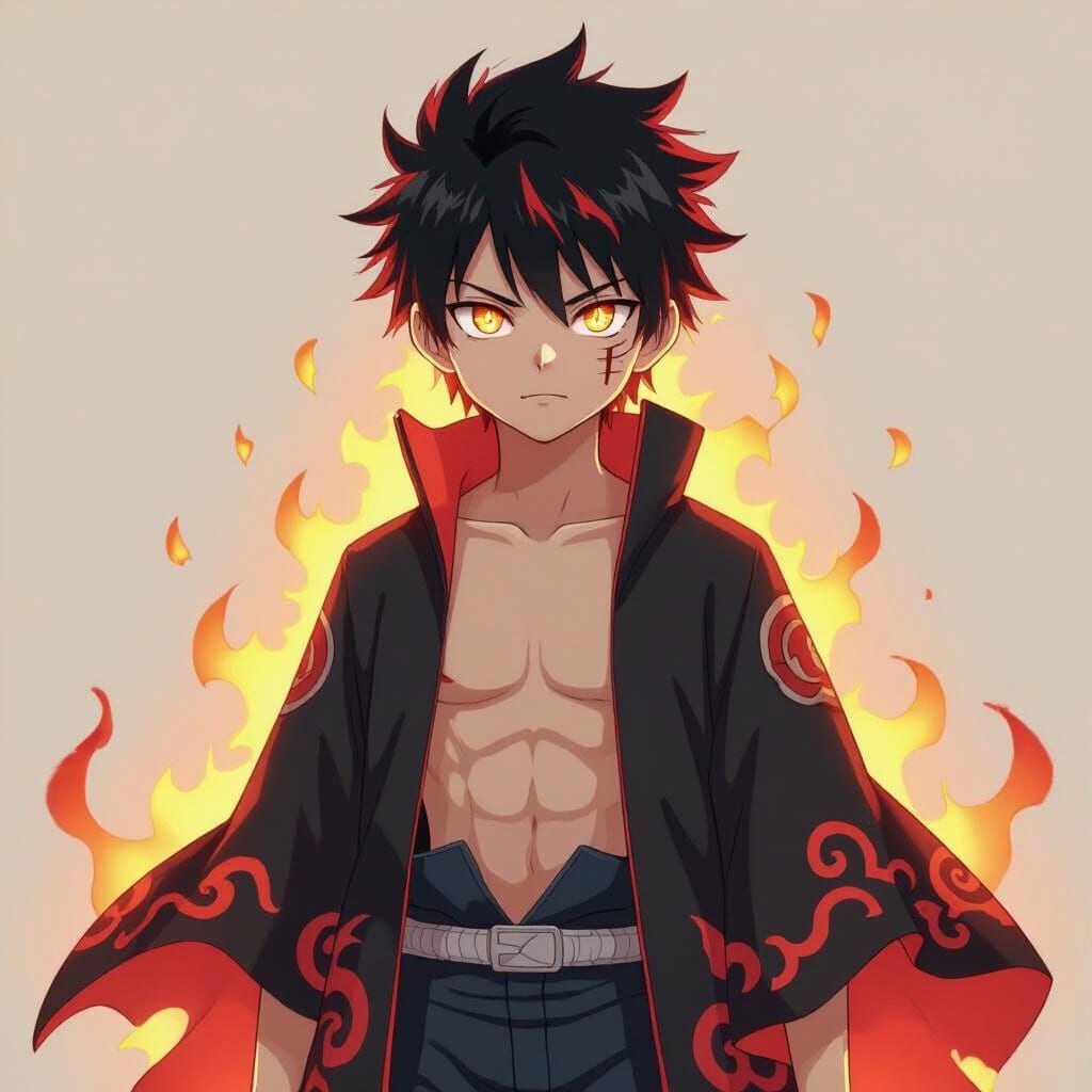 Anime Boy with Fiery Chakra Aura