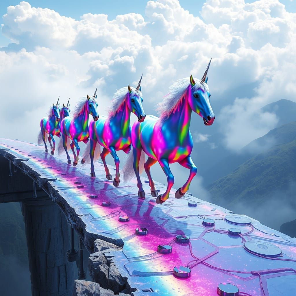 Unicorns Marching On A Rainbow Bridge