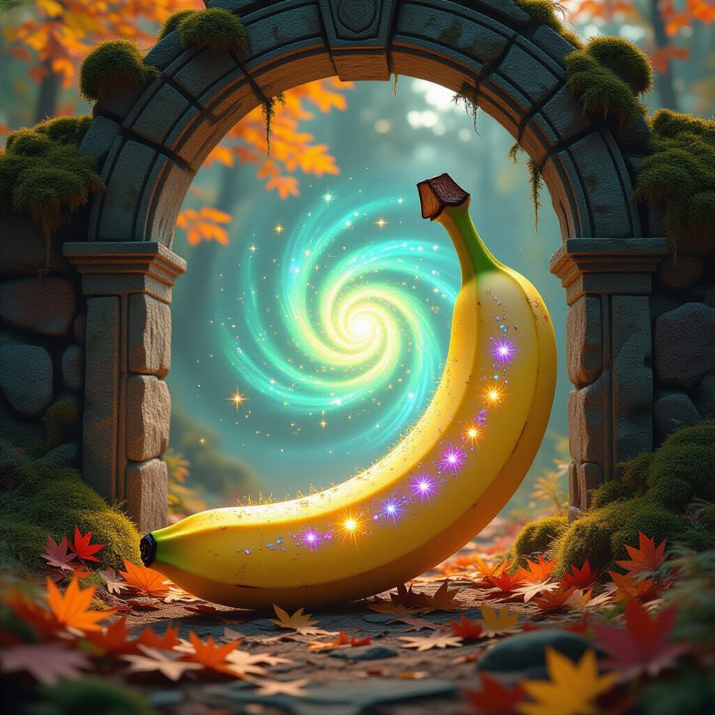 Iridescent Banana Guardian at Cosmic Portal