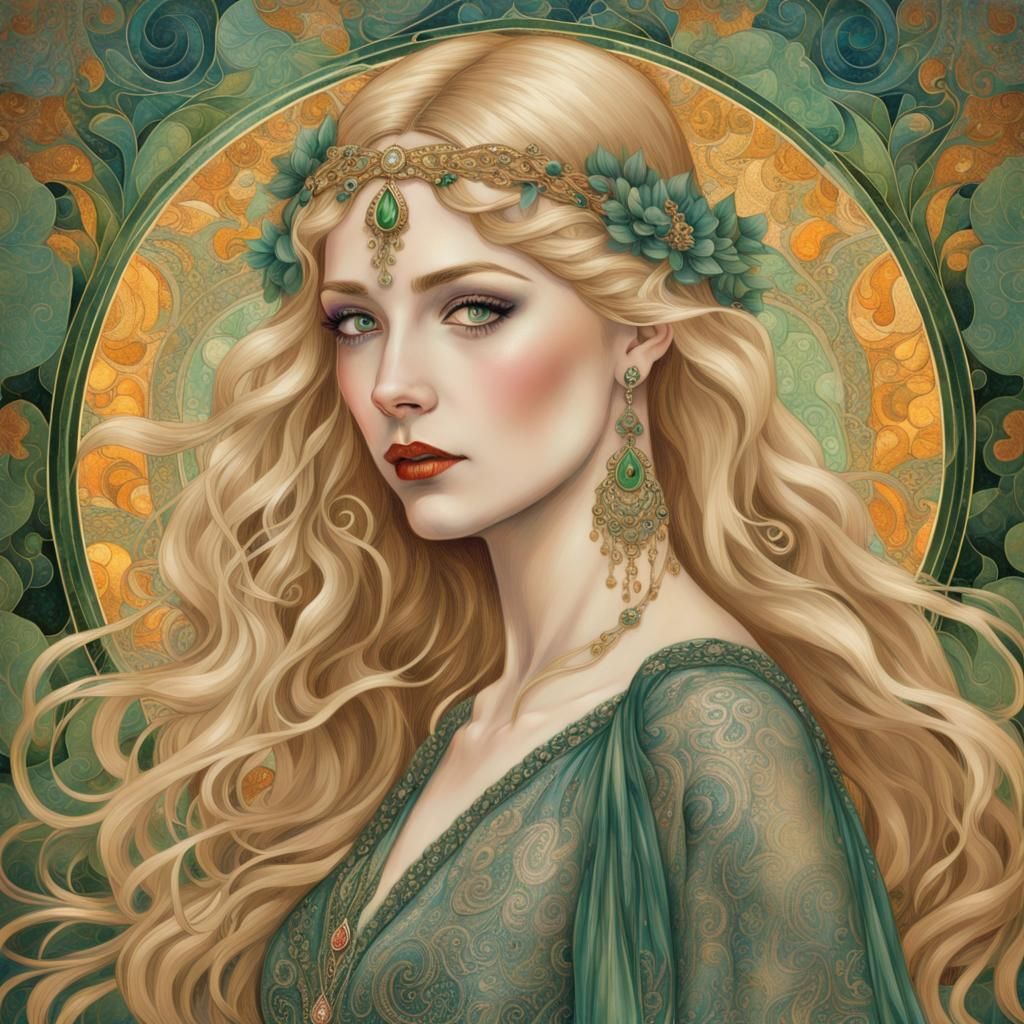 Elegant Art Nouveau Portrait of a Beautiful Woman