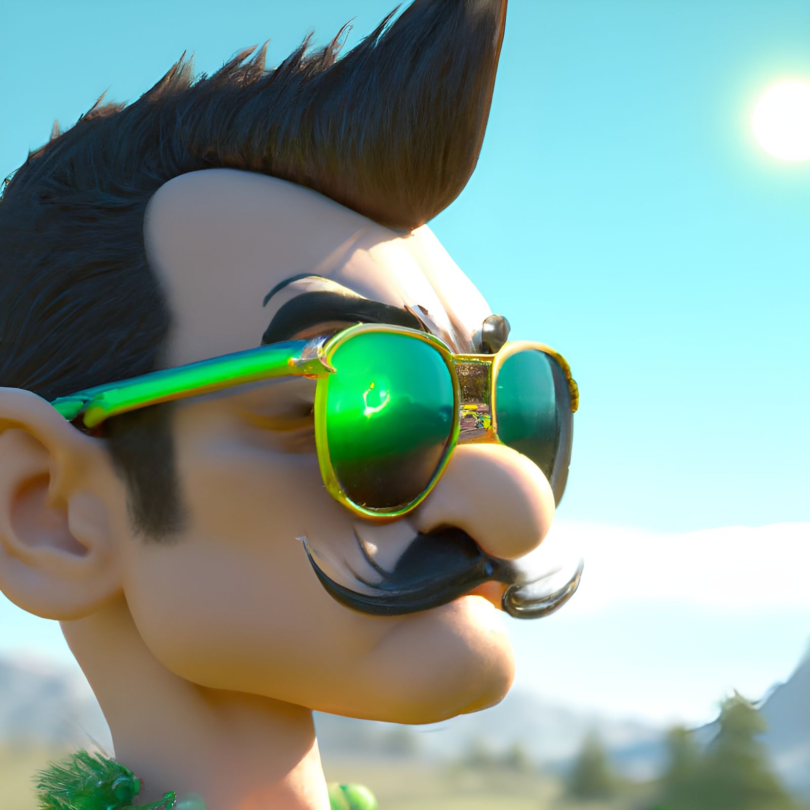 Luigi with Mohawk and Sunglasses: Hyper-Detailed Render