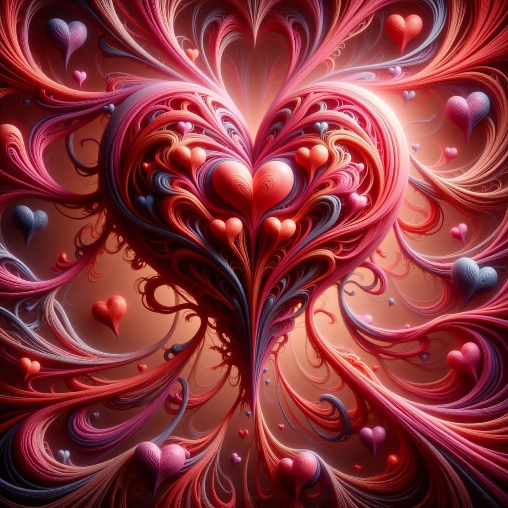 Kaleidoscopic Heart Silhouette in Vibrant Crimson and Pink