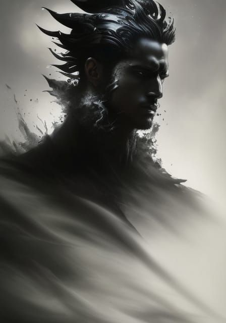 Hyperrealistic Black God of Beauty in Shadow Aesthetic