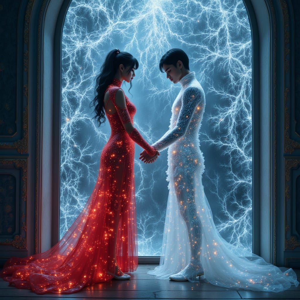 Couple in Luminous Frost and Electrical Aura