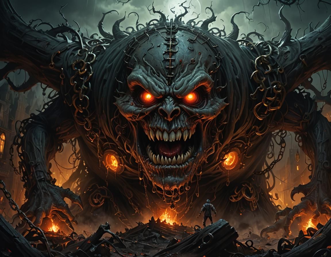 Terrible Giant Emerges from Lair in Gothic Painting