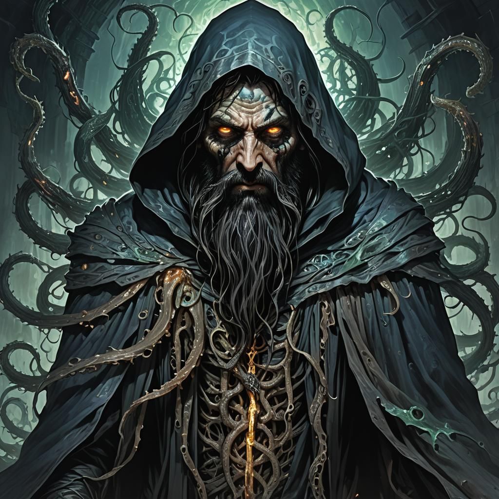 Lovecraftian Cultist Ascending in Dark Gothic Fantasy
