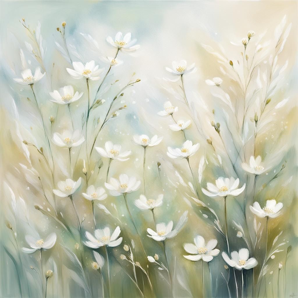 Botanical Abstract Minimalist Painting in Impressionist Styl...