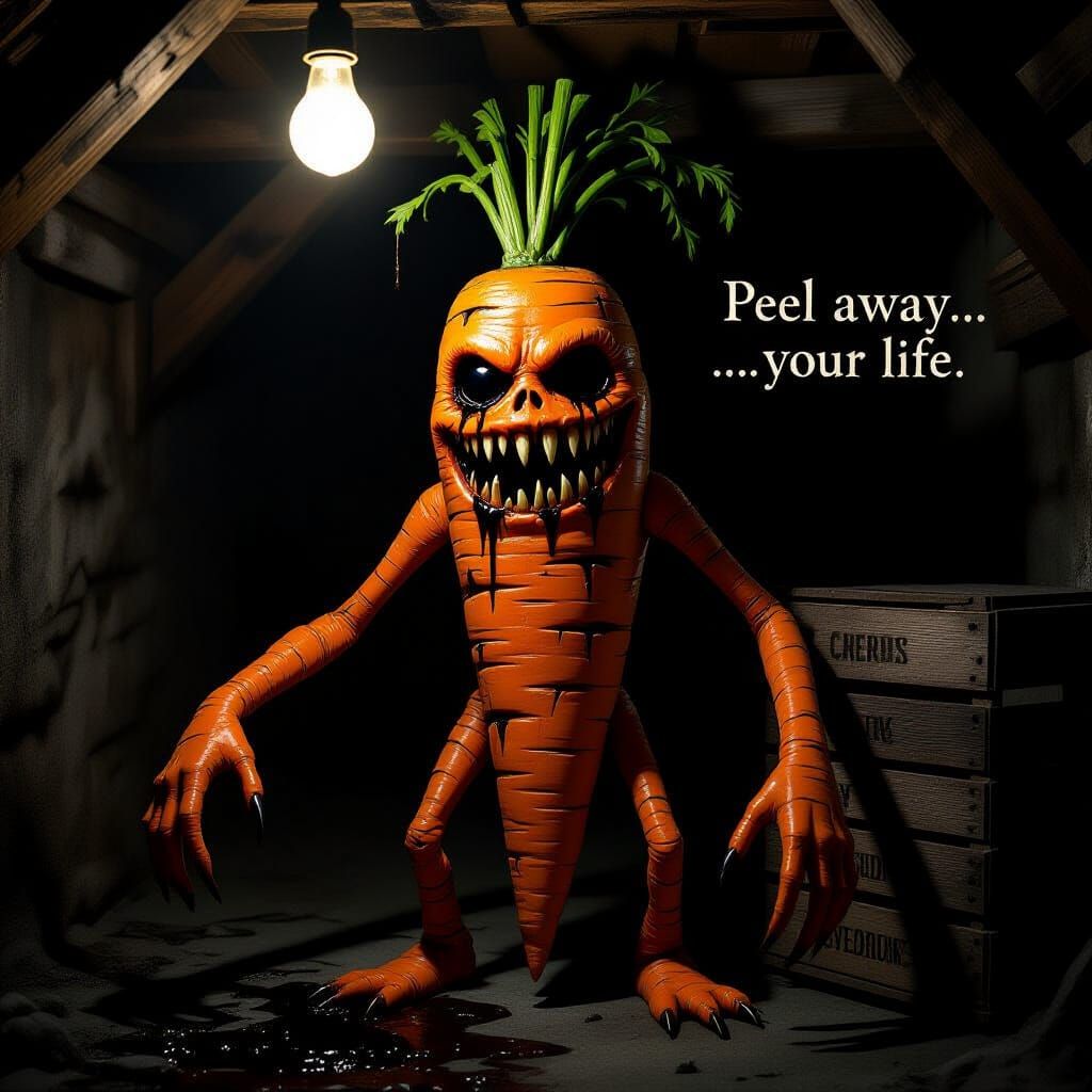 Grotesque Carrot Monster in Gothic Horror Style