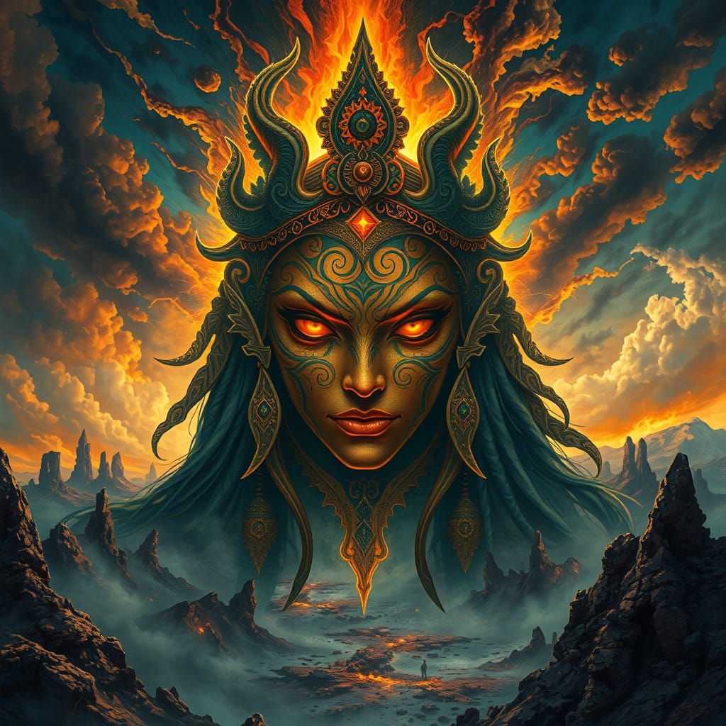 Arab Goddess of Wrath in Apocalyptic Sky
