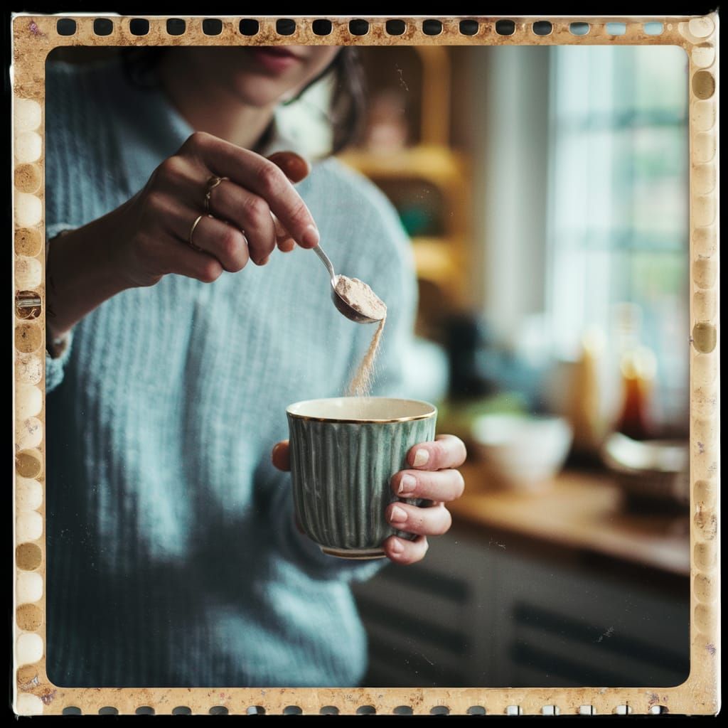 Cozy Kitchen Film Still: Powdered Drink Preparation