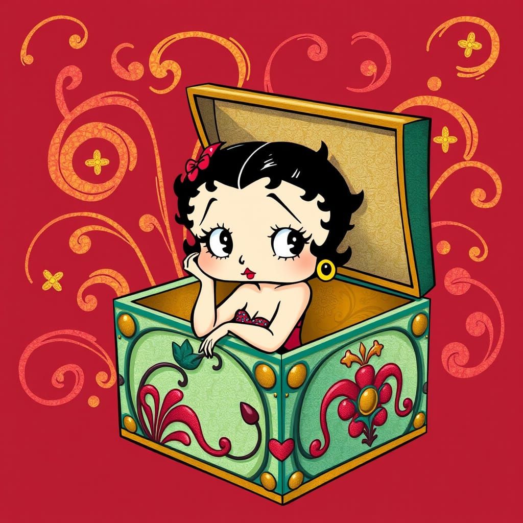 Cheerful Flapper Girl in Whimsical Ornate Box