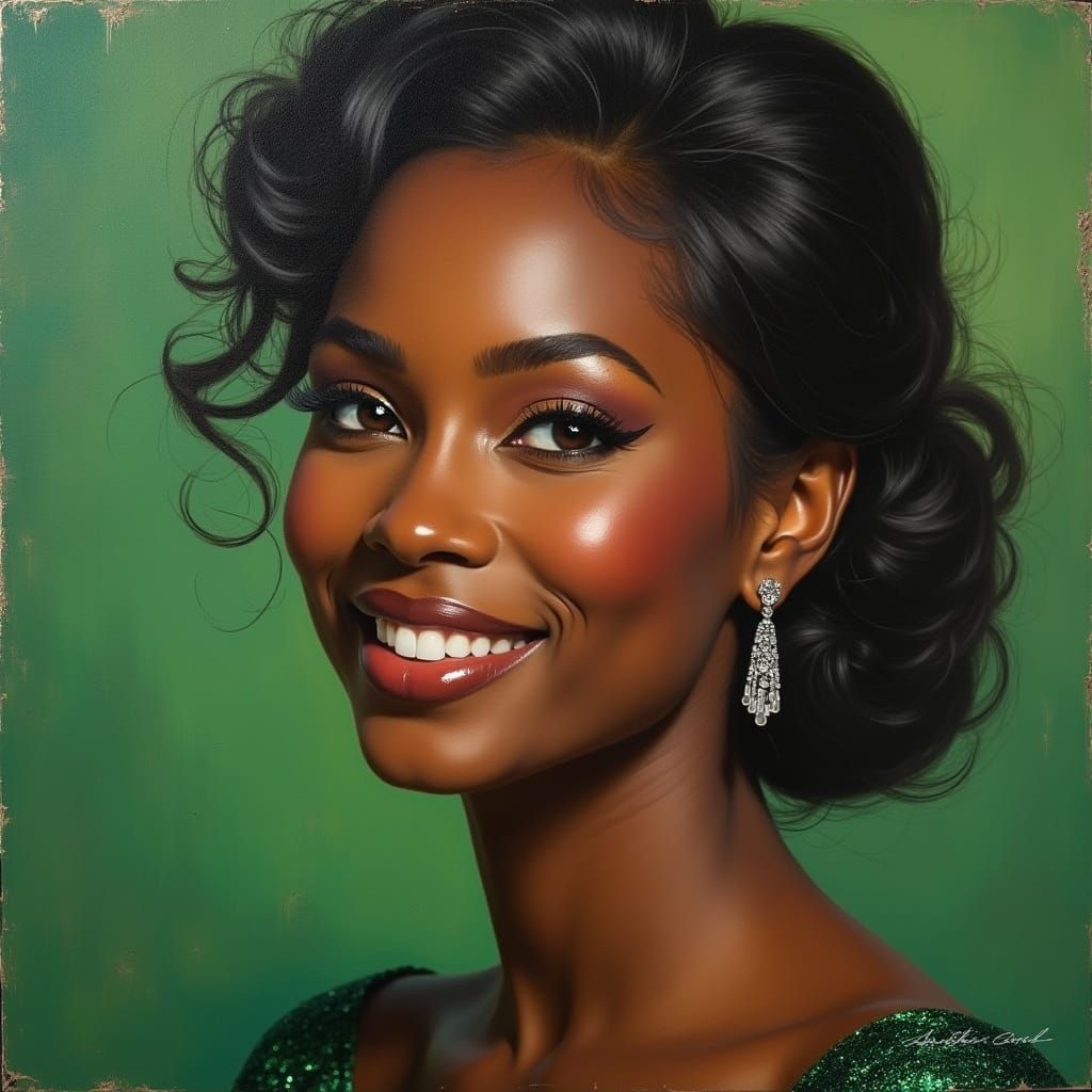 Impressionistic Portrait of a Smiling Dark-Skinned Woman