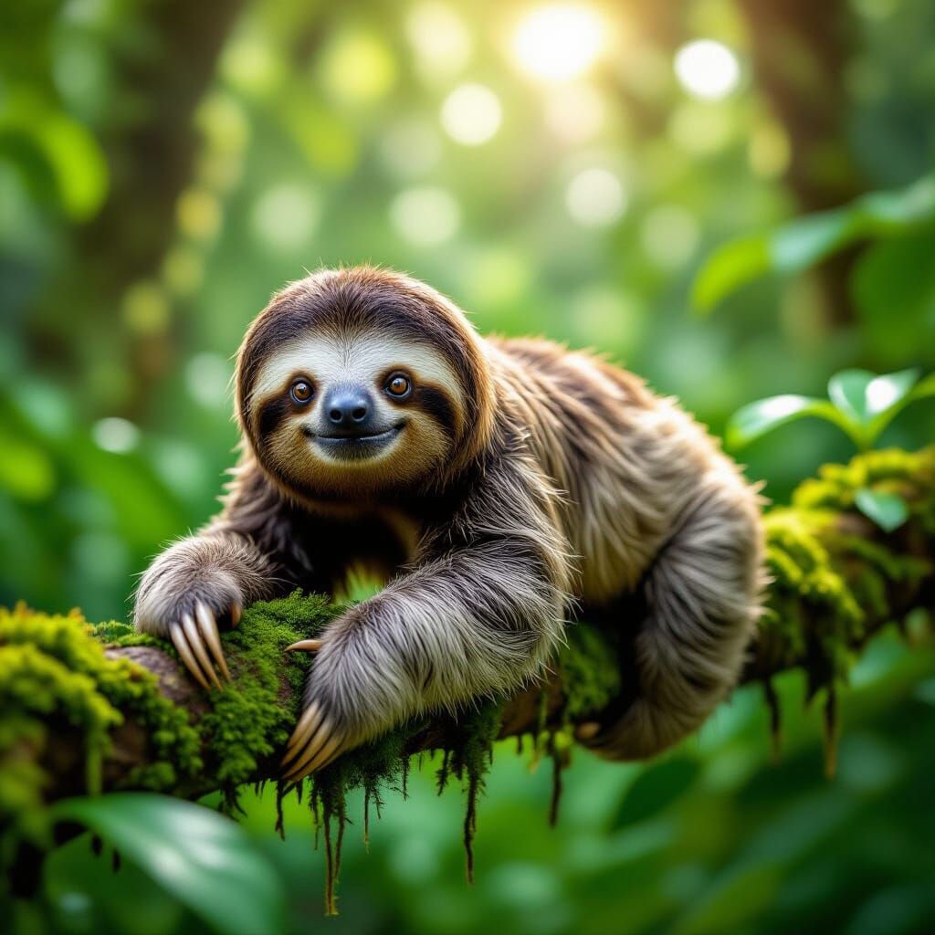Photorealistic Sloth in Lush Rainforest Habitat