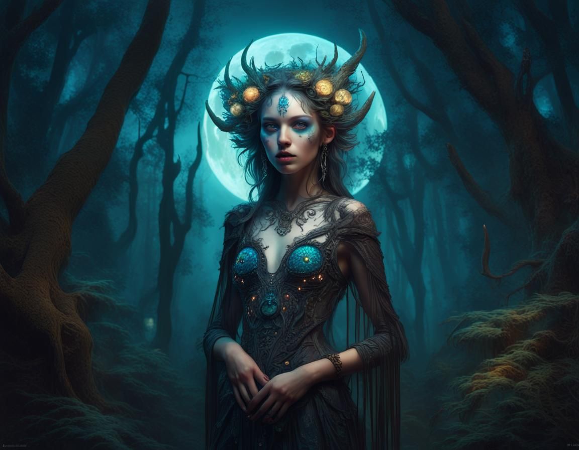 Nightmare Daydream Portrait in Bioluminescent Forest
