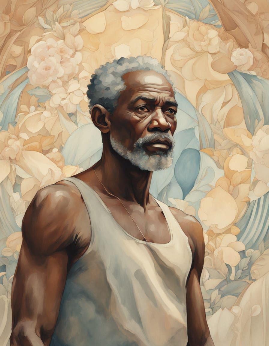 Sensual Art Nouveau Watercolor Masterpiece with African Figu...