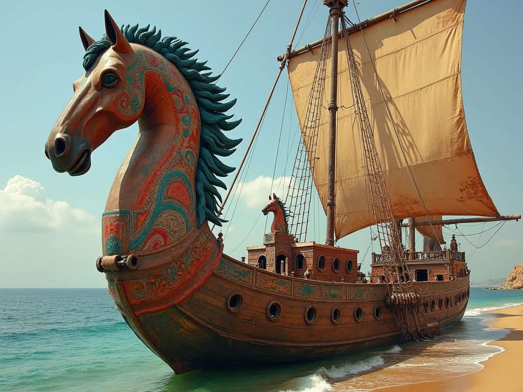Phoenician Ship with Carved Horsehead Totem