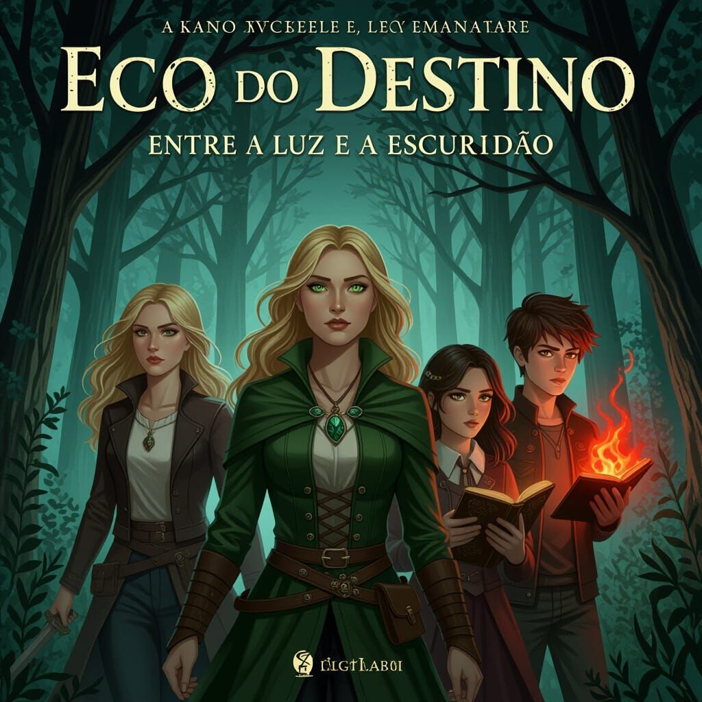 Studio Ghibli Style Book Cover: Figures in Mysterious Forest