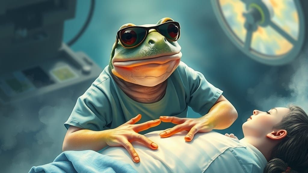 Frog Surgeon in Dreamlike Operating Room