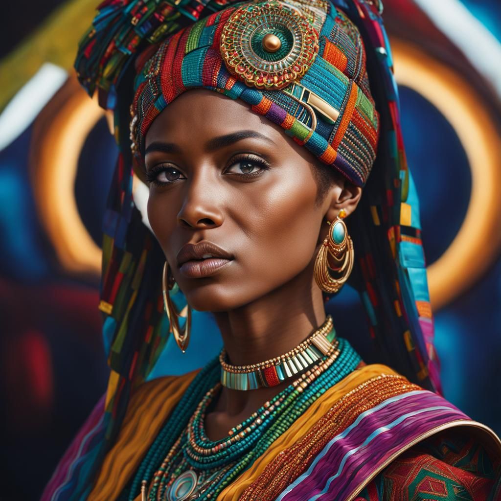 Ethiopian Woman in Futuristic Jewelry: Hyperrealistic Portra...