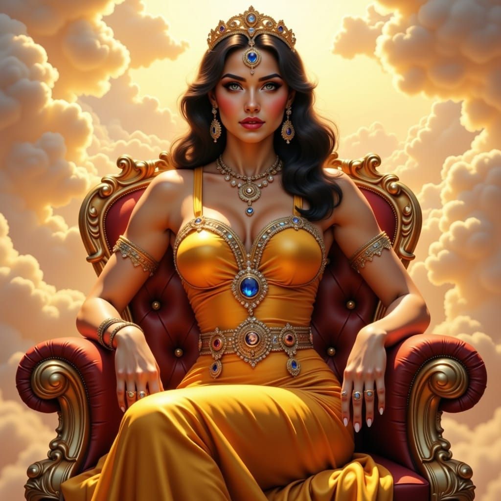 Regal Goddess Radiates Confidence on Golden Throne