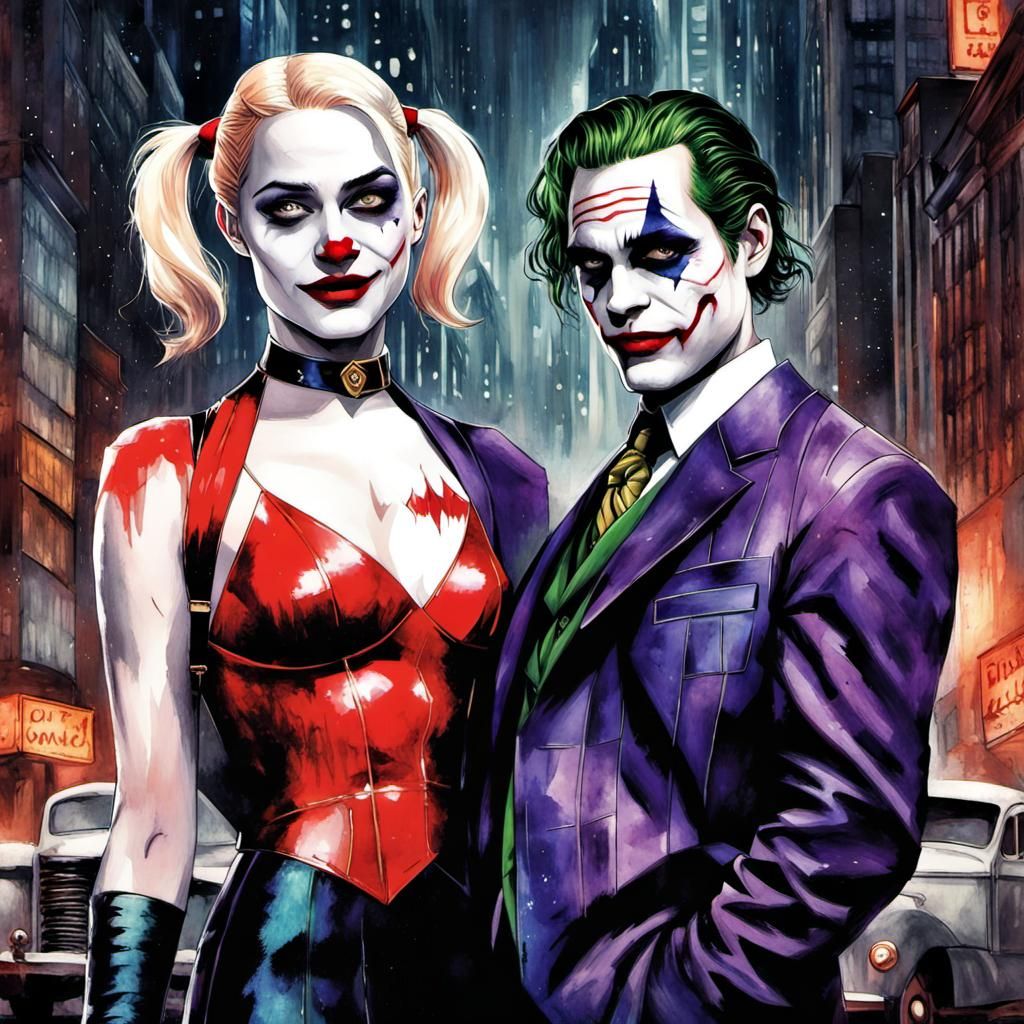 The Joker and Harley Quinn and  in Gotham City