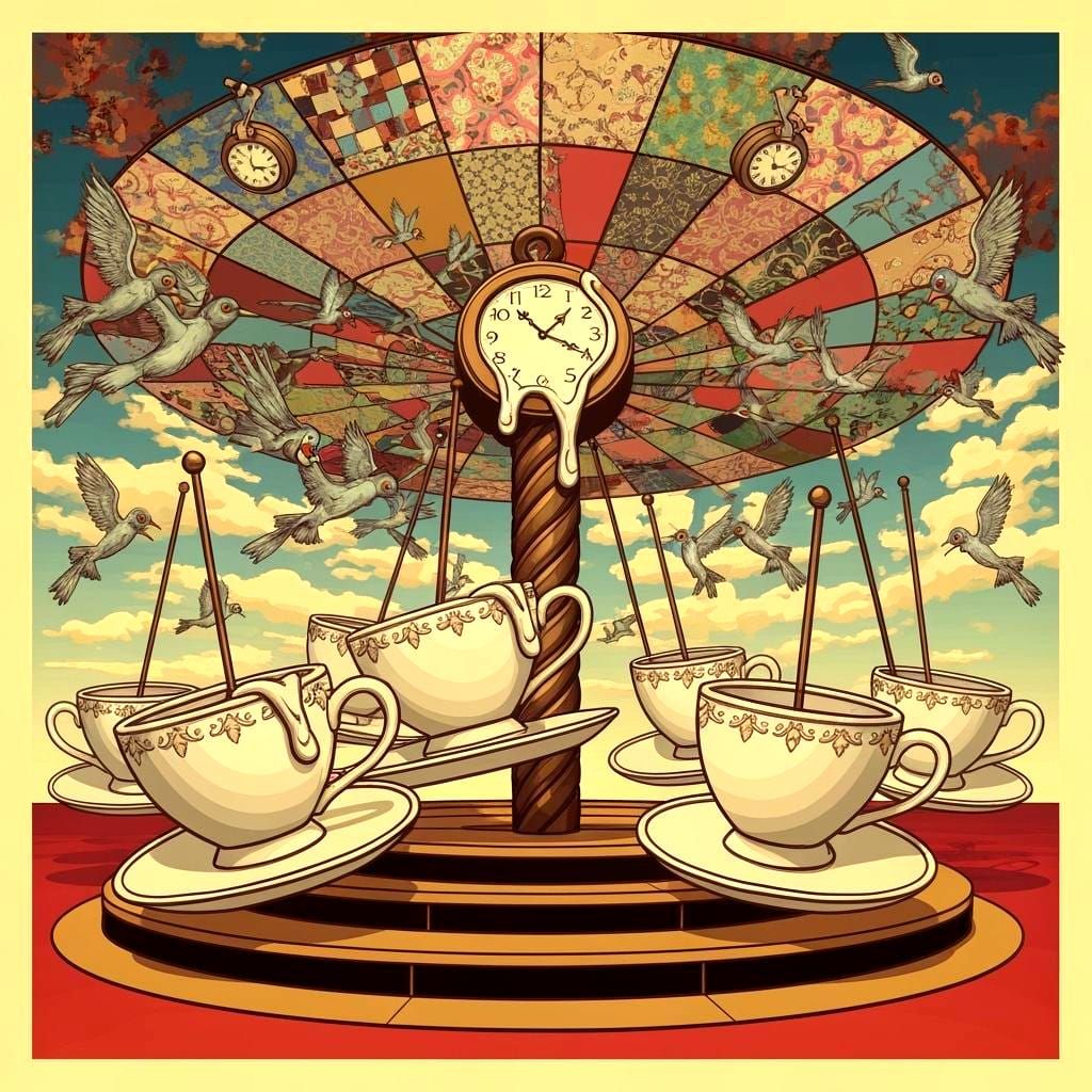 Surreal Teacup Carousel With Melting Clock