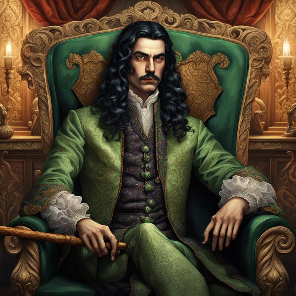 Renaissance Man with Mask in Ornate Armchair