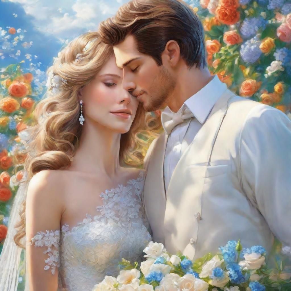 Romantic Disney-Style Wedding Portrait with Floral Accents
