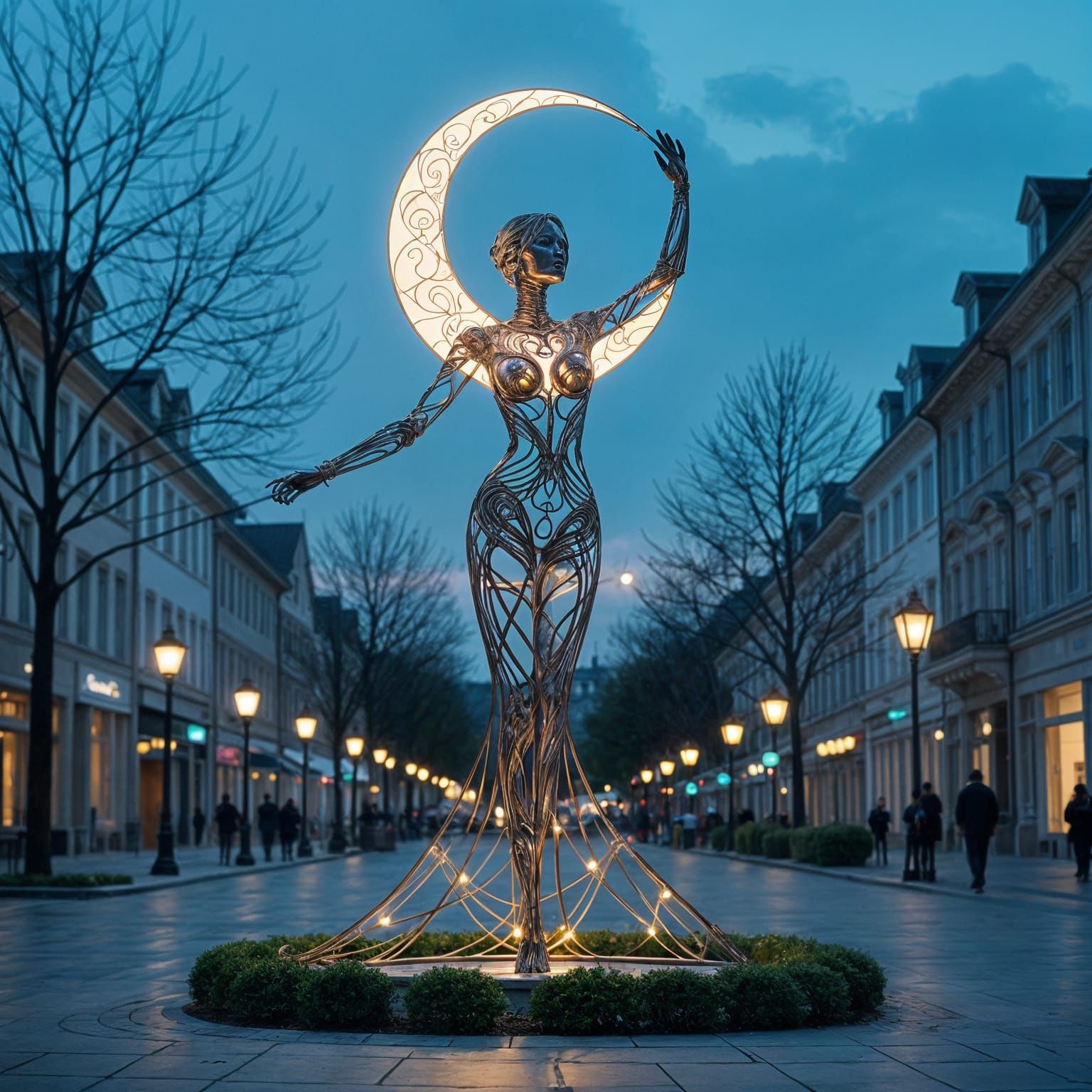 Elegant Art Nouveau Wire Statue in Town Center