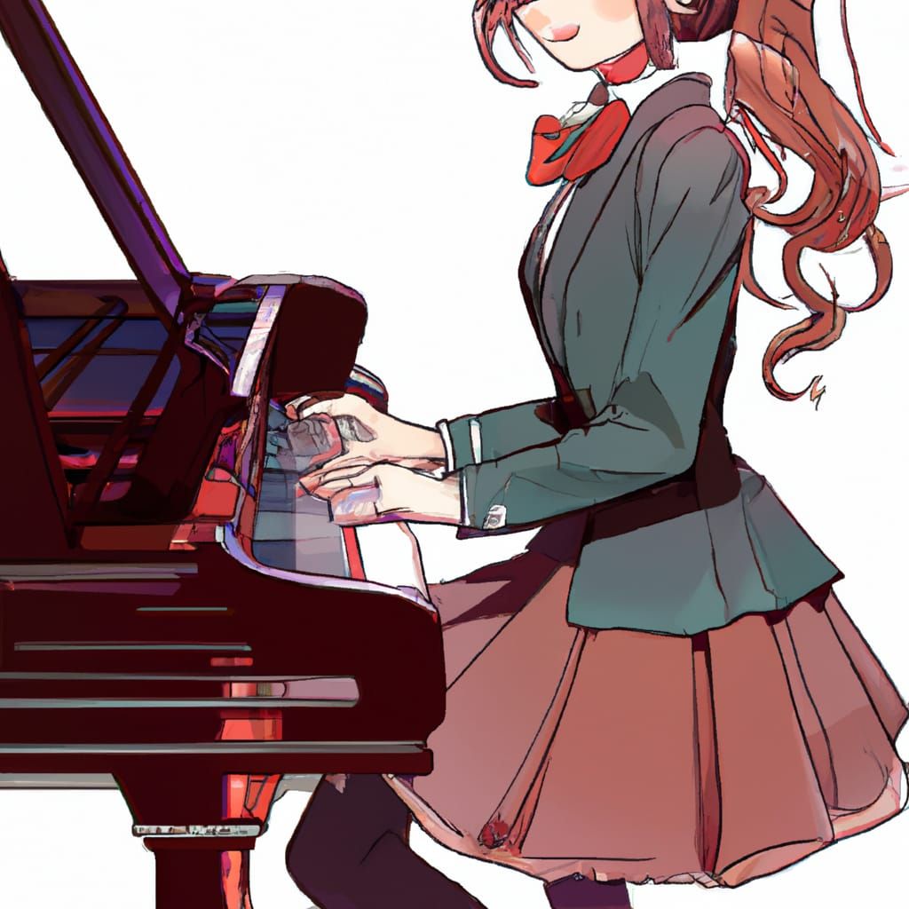 Anime Monika Playing Piano in School Uniform