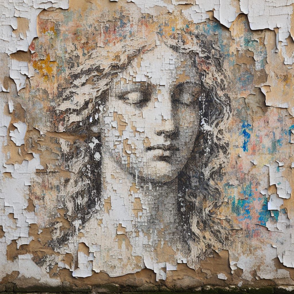 Weathered Wall Reveals a Prismatic Face as Impasto Painting