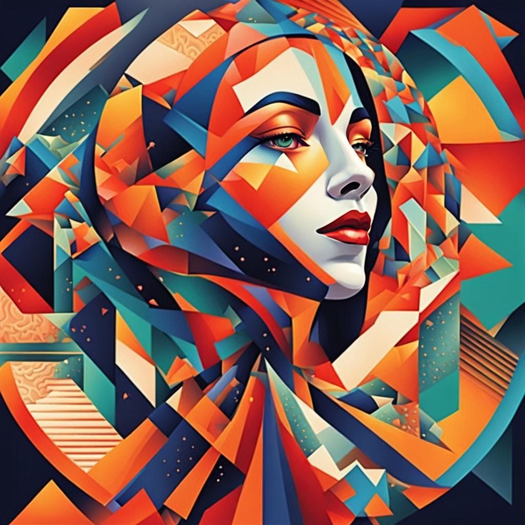 Geometric Woman in Neo-Cubist Art Deco Style