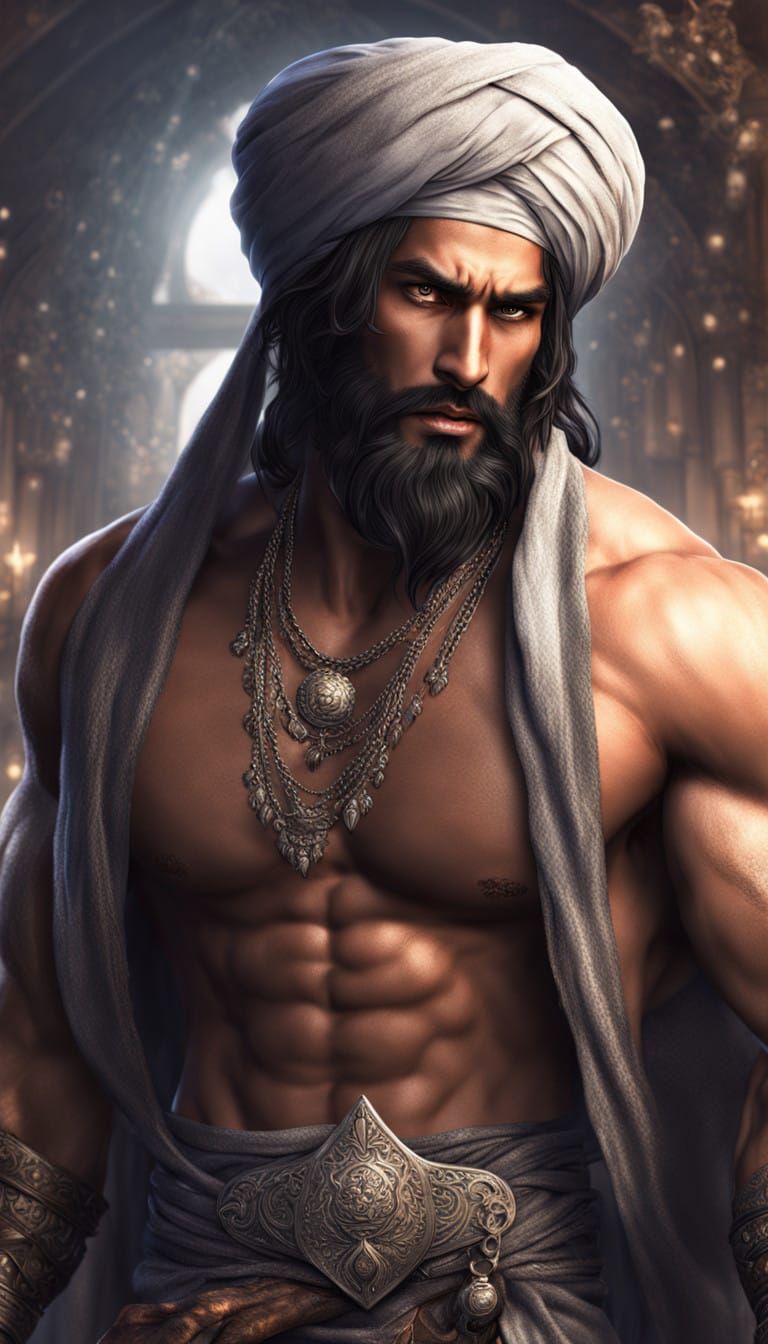 Magnificent Persian Djinn with Muscular Physique and Enchant...