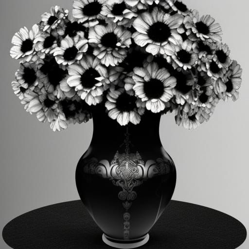 Monochromatic Flowers in Vase: Digital Matte Painting
