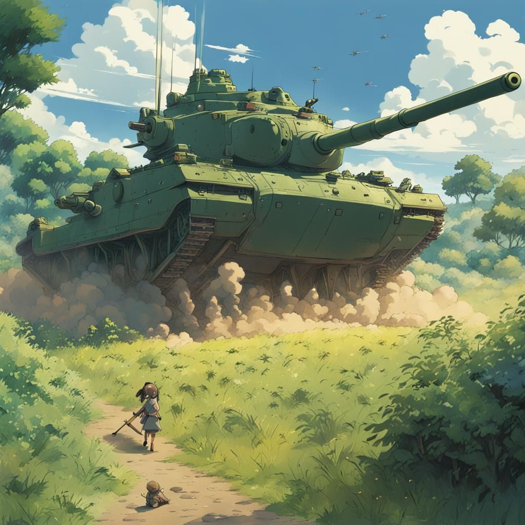 Anime Tank Battle in Ghibli Style