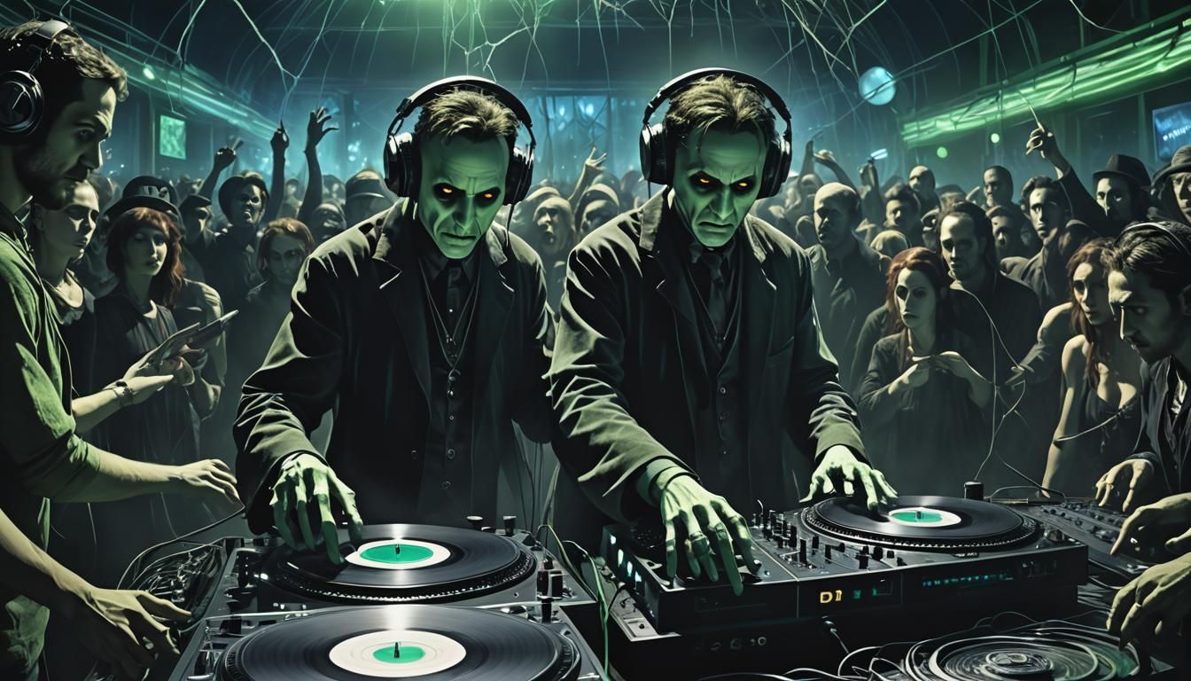 Gothic Phantom DJ Spins Records for Monster Crowd