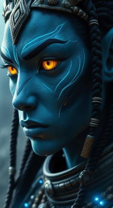 Blue Alien Warrior: Cinematic Sci-Fi Portrait