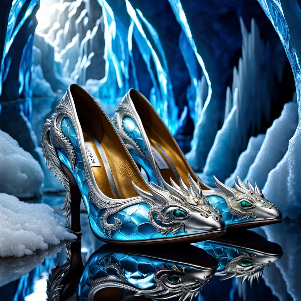 Ornate Dragon Shoes in Ice Cave: Fantasy Fashion