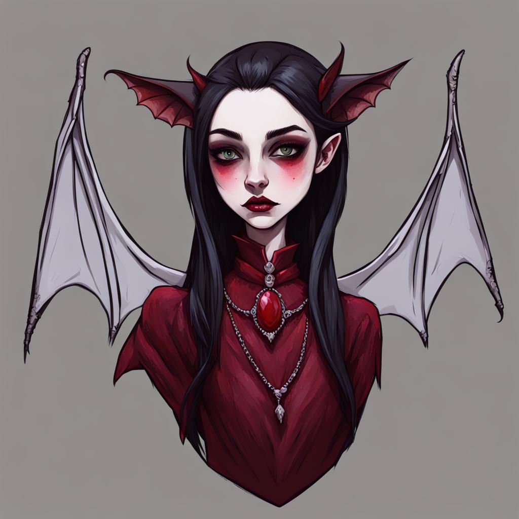 Ruby Skinned Vampire Person with Bat Wings