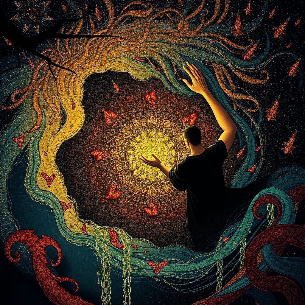 Surreal Strength: A Fusion of Photography and Pointillism