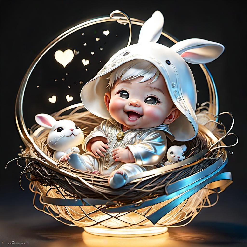 Laughing Chibi Baby Portrait with Intricate Details